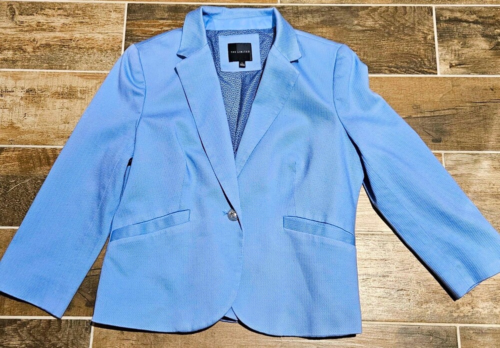 The Limited Women's Blue One-Button Blazer Jacket Pockets Long Sleeve Size L